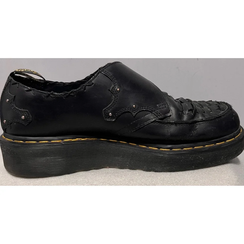 Dr. Martens Mens Ramsey Quad Monk Black Leather Woven Platform Shoes Sz 13